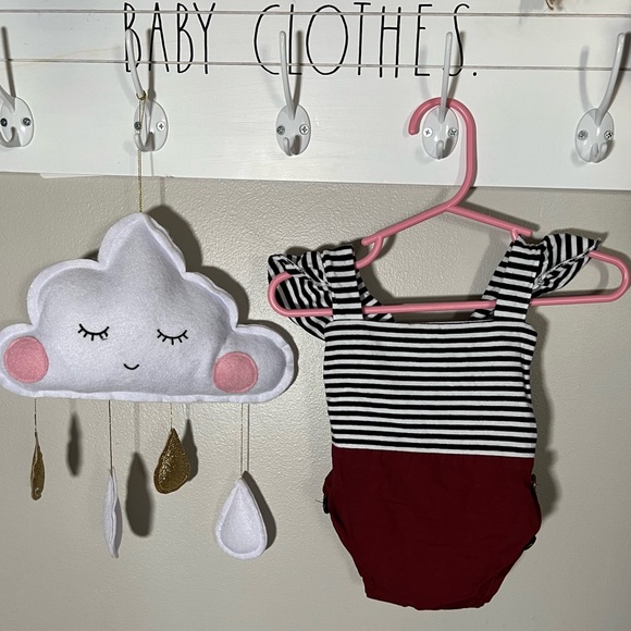 Other - Newborn Baby Girl Striped & Maroon Cross Strap Romper 🖤